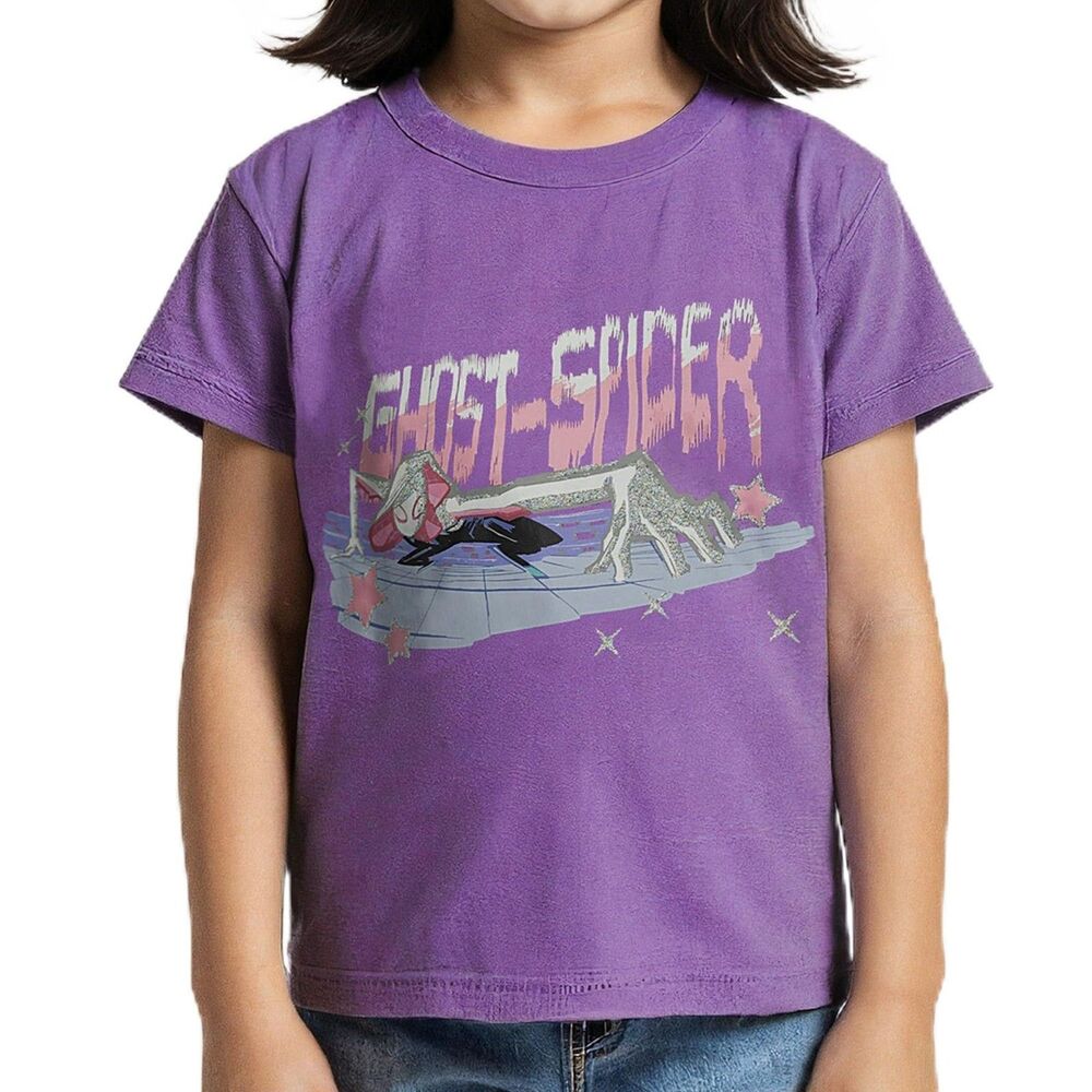 Marvel Girls Spider-Gwen Ghost-Spider Sparkle Tee Purple Berry T-Shirt Small NWT